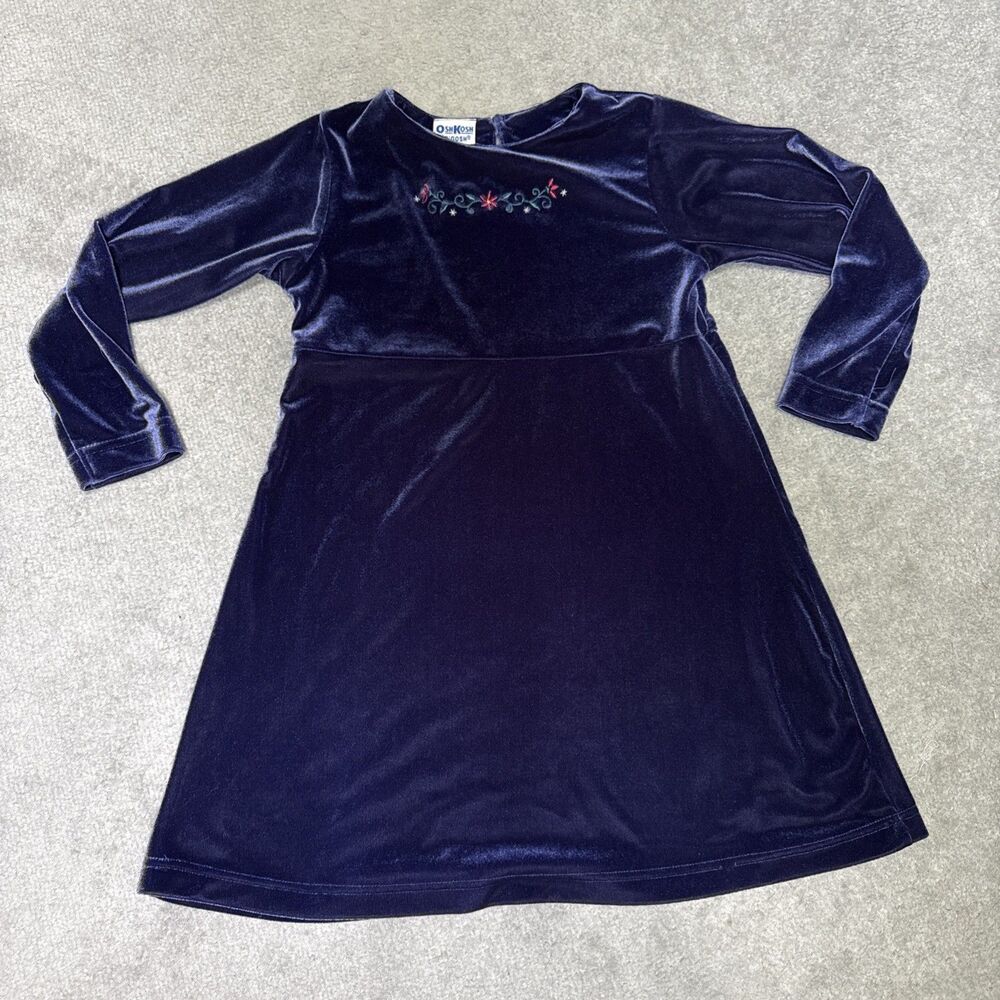Vintage 90s Oshkosh Bgosh Velvet Dress Embroidered Girls Size 6 90s